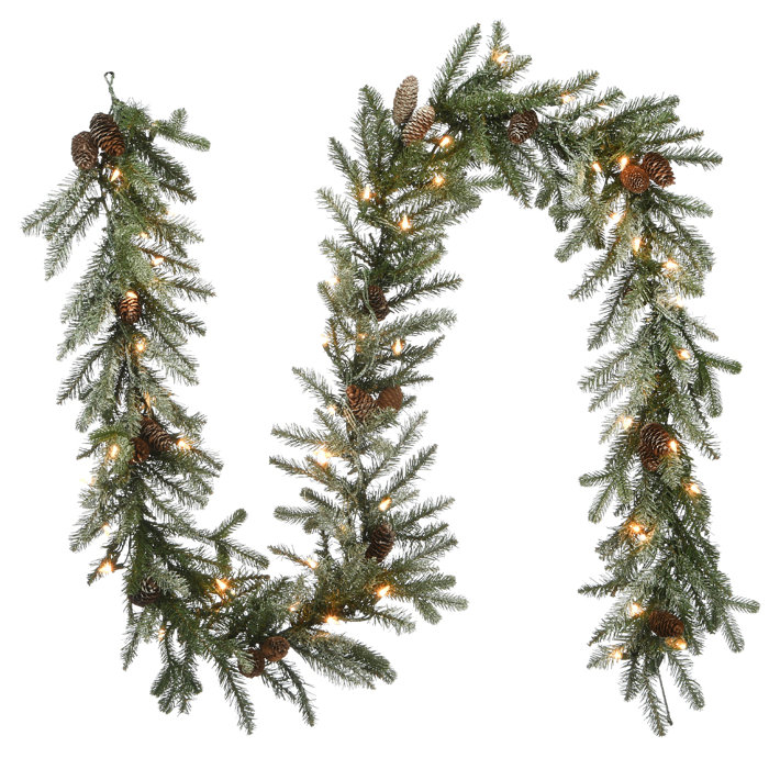 The Holiday Aisle® 9 ft. Snowy Spruce Garland with Clear Lights